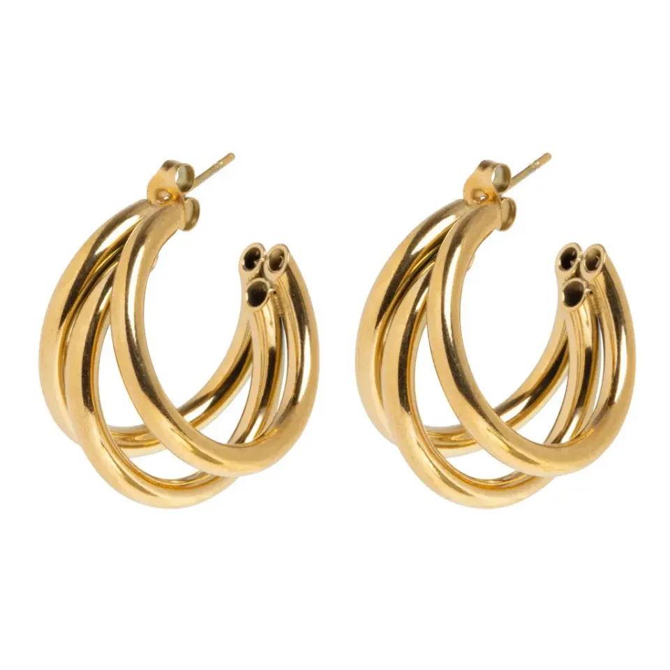 TIMI OF SWEDEN Freja triple hoop øreringe guld 16 mm