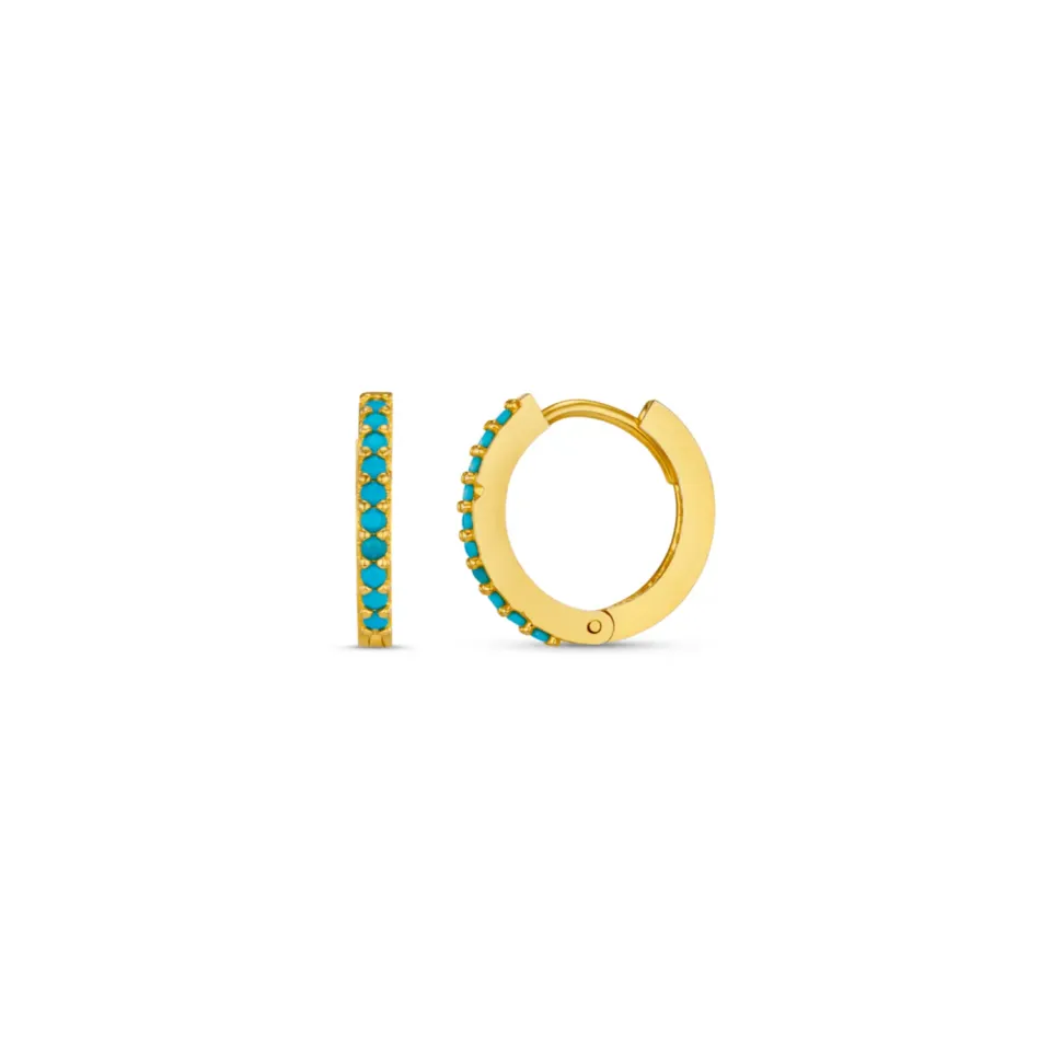 Orelia Mini Turquoise Pavé huggie hoops guld turkis