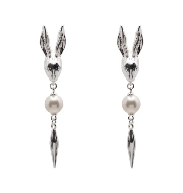Wos Rabbit øreringe sølv perle 6 cm