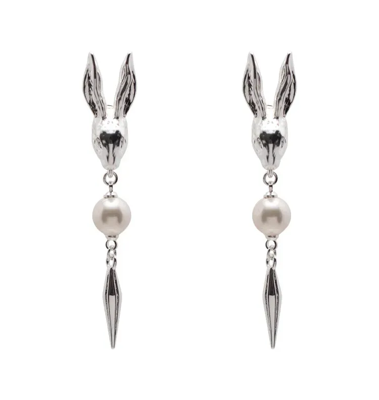 Wos Rabbit øreringe sølv perle 6 cm