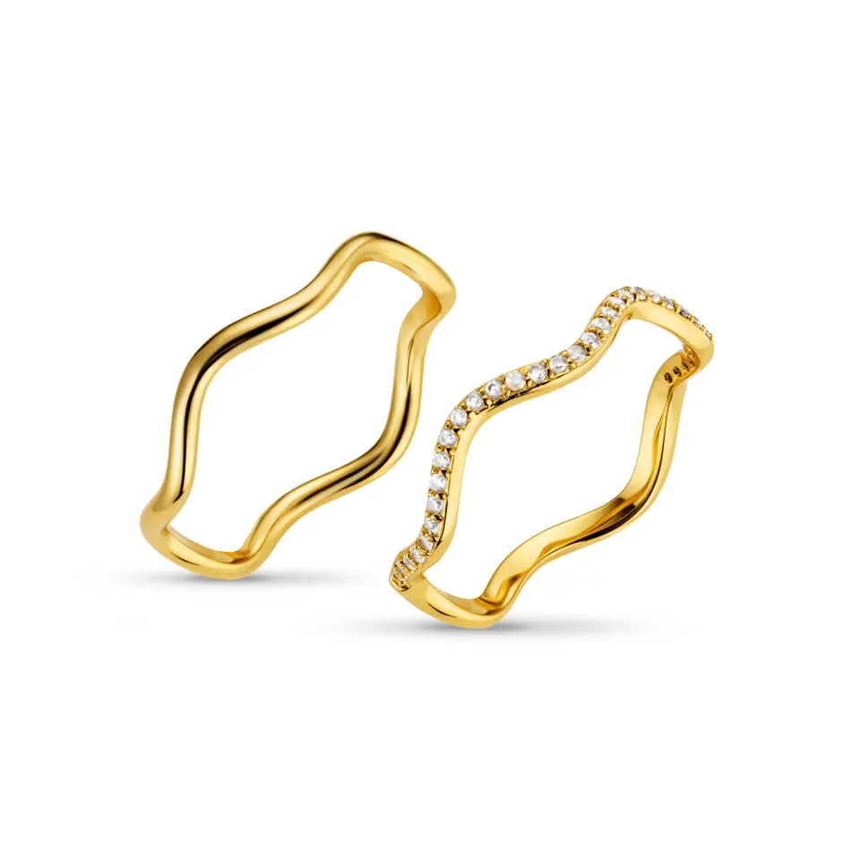 Orelia Fine Pavé Wave Stacking ringe guld 2-pak