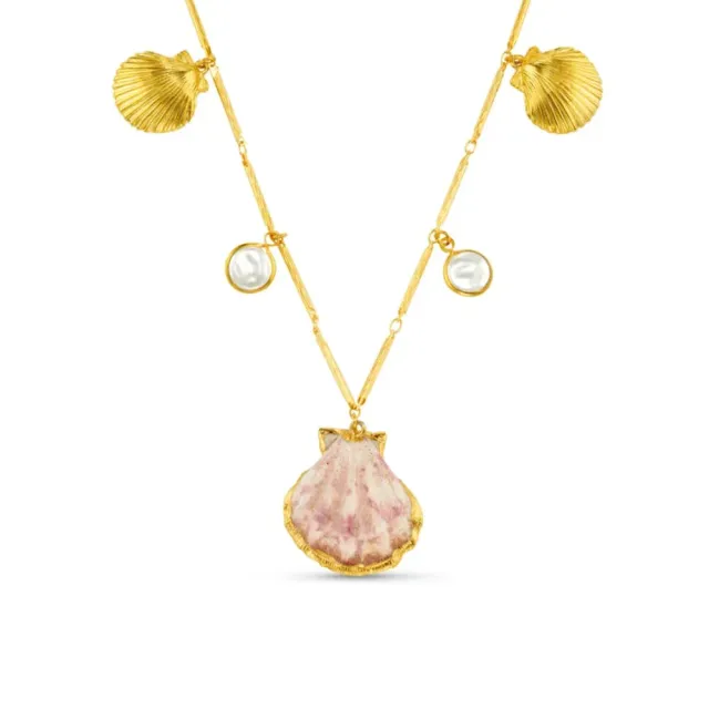 Orelia Mixed Shell & Pearl charm halskæde guld