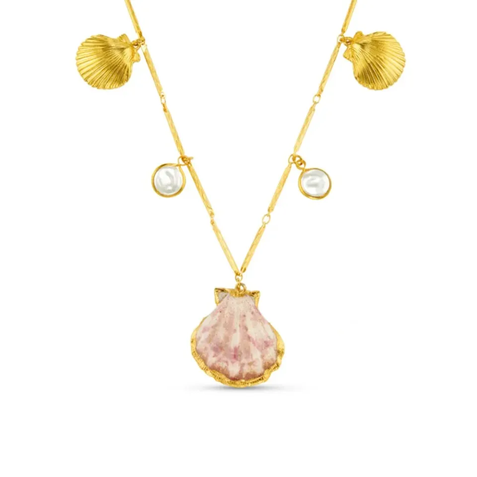 Orelia Mixed Shell & Pearl charm halskæde guld