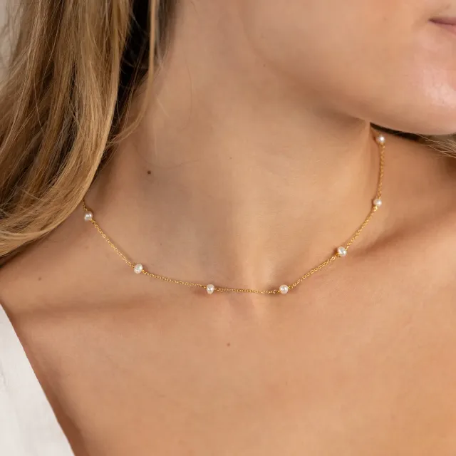 Sisi Copenhagen Erica Pearl Golden halskæde 40 cm perle