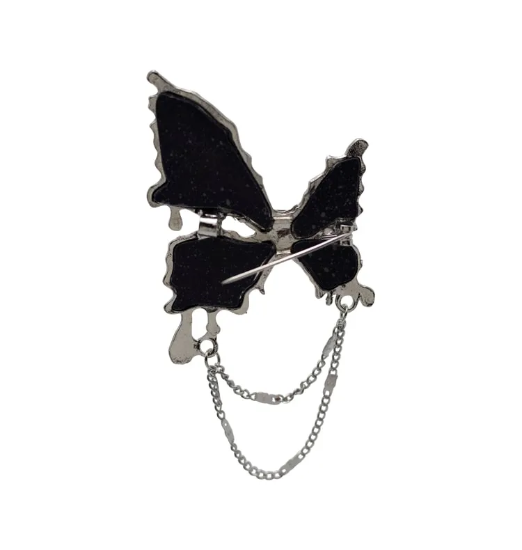 Wos Papillon broche sølv sort 8 cm statement