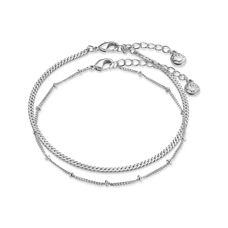 Orelia Satellite Flat Curb armbånd duo sølv 2 stk