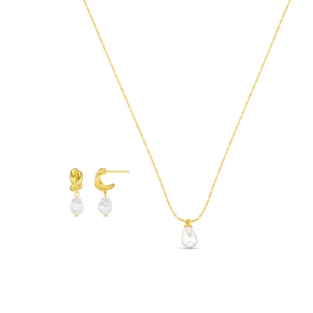 Orelia Pearl Micro Hoop Teardrop smykkesæt guld