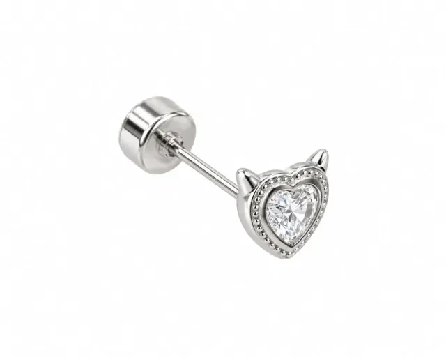 Wos Devil Heart studs singelørering sølv