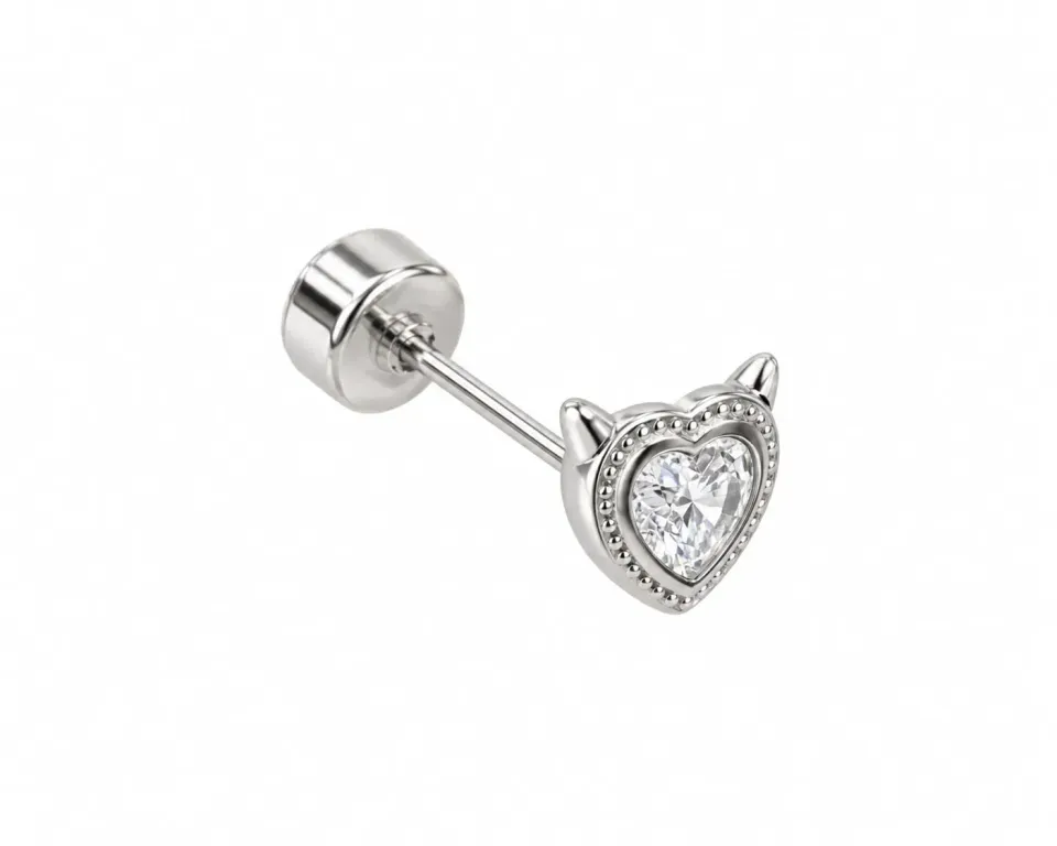 Wos Devil Heart studs singelørering sølv