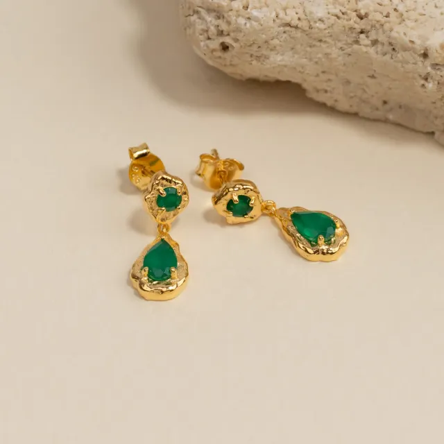 Sisi Copenhagen Emilia Green Agate drop øreringe grøn agat