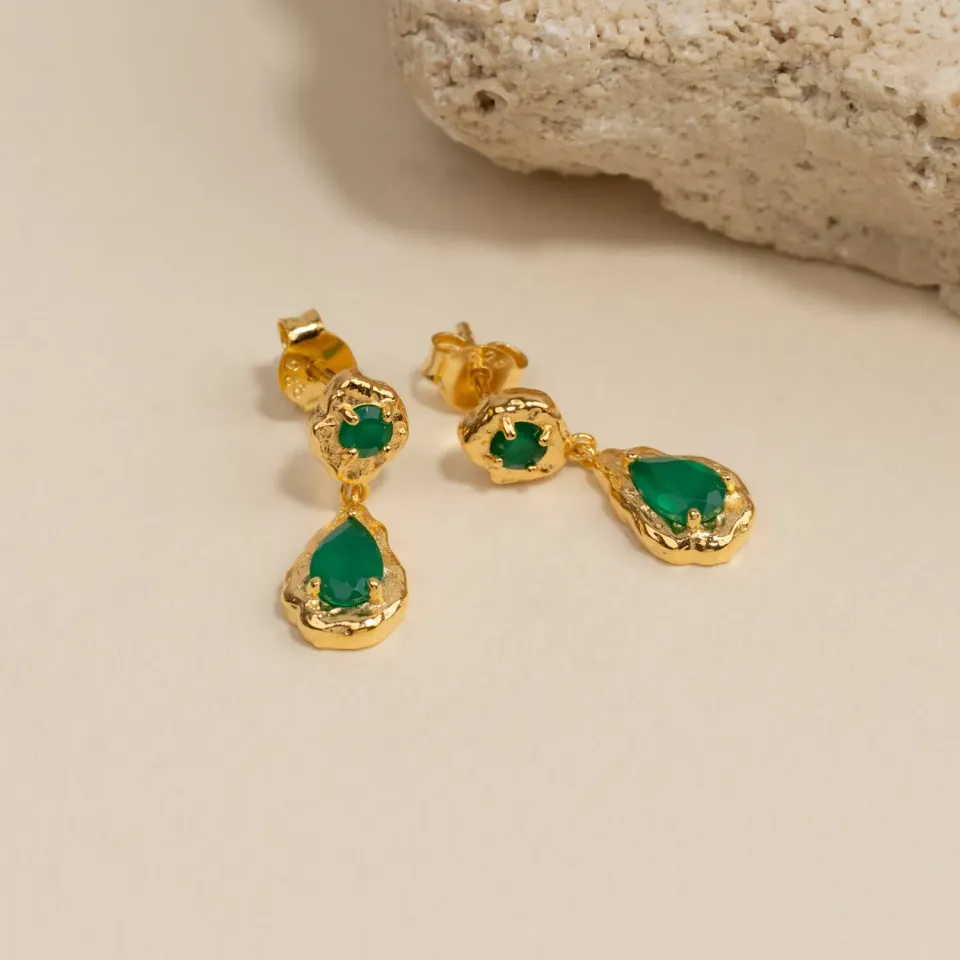 Sisi Copenhagen Emilia Green Agate drop øreringe grøn agat