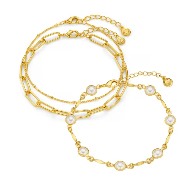 Orelia Pearl & Chain armbånd sæt guld 3 stk perle