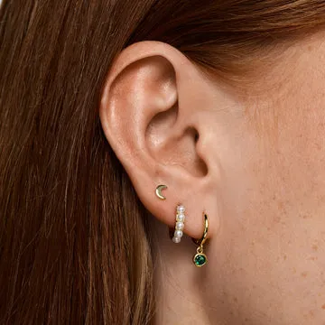 TIMI OF SWEDEN Brave Green Crystal hoops guld