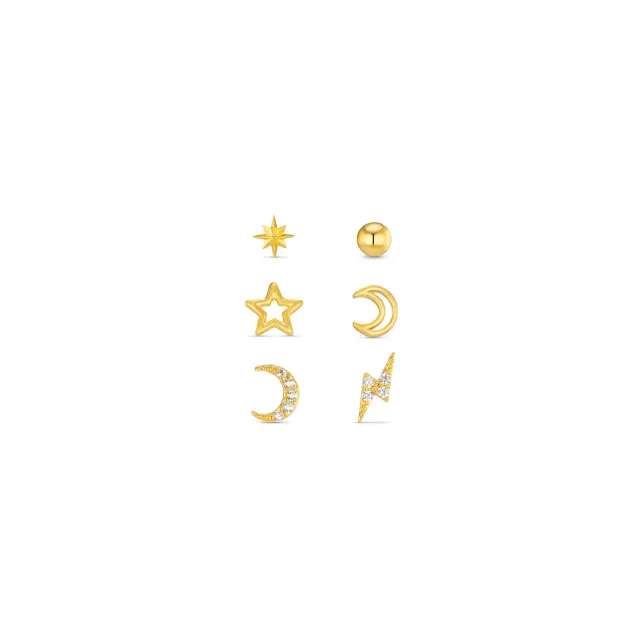 Orelia Celestial Stud ørestikker sæt guld 6-pak