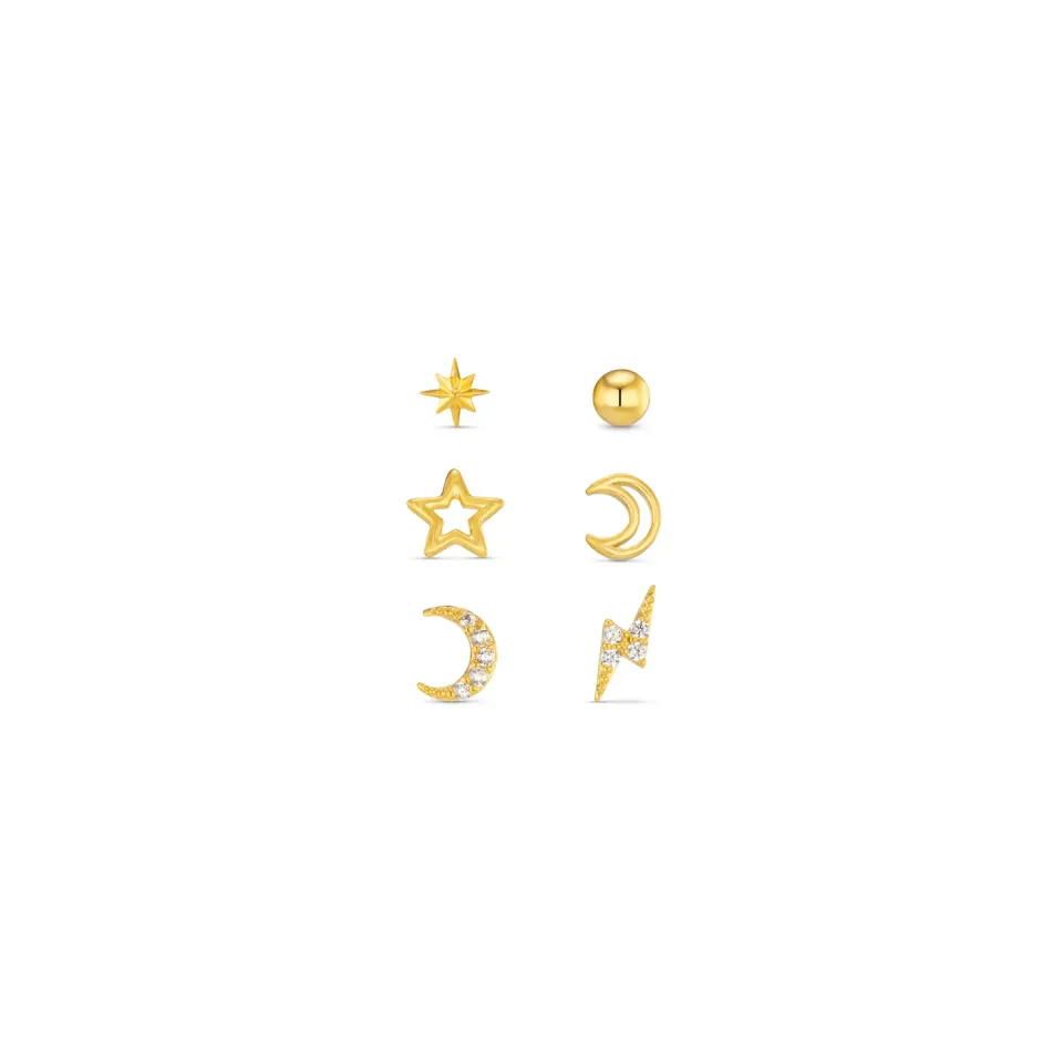 Orelia Celestial Stud ørestikker sæt guld 6-pak