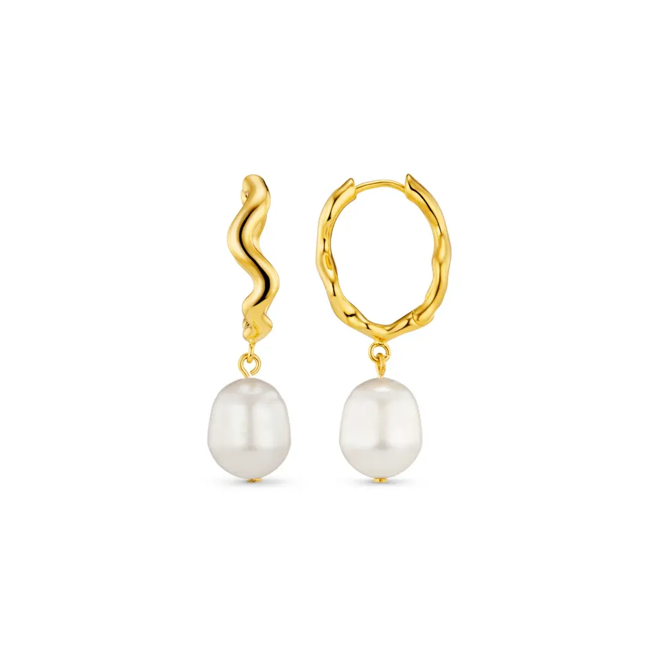 Orelia Oval Wave Pearl Drop Hoop øreringe perle