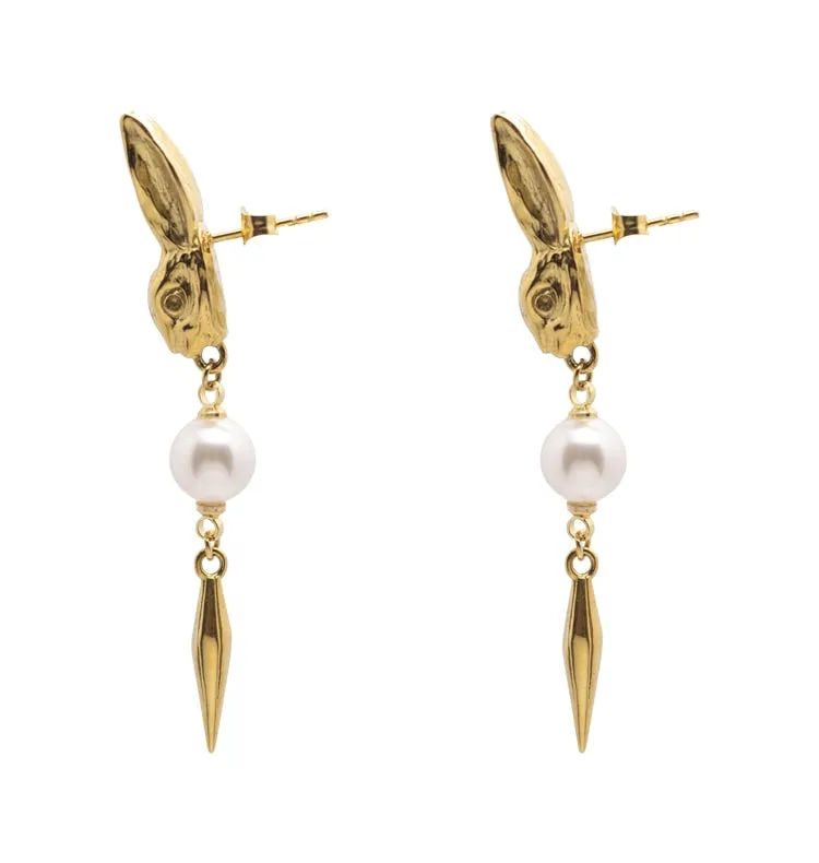Wos Rabbit øreringe guld perle 6 cm