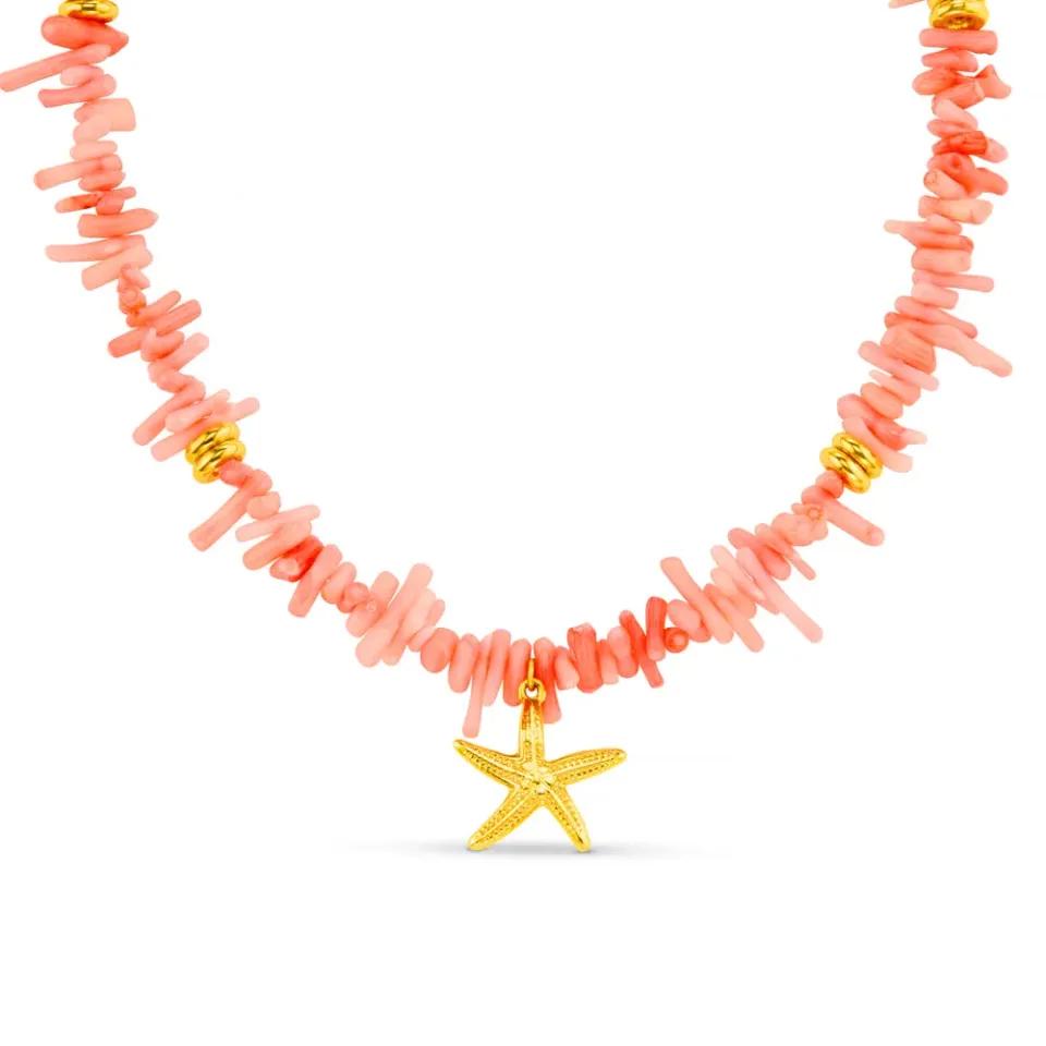 Orelia Pink Coral Chip Starfish halskæde guld pink