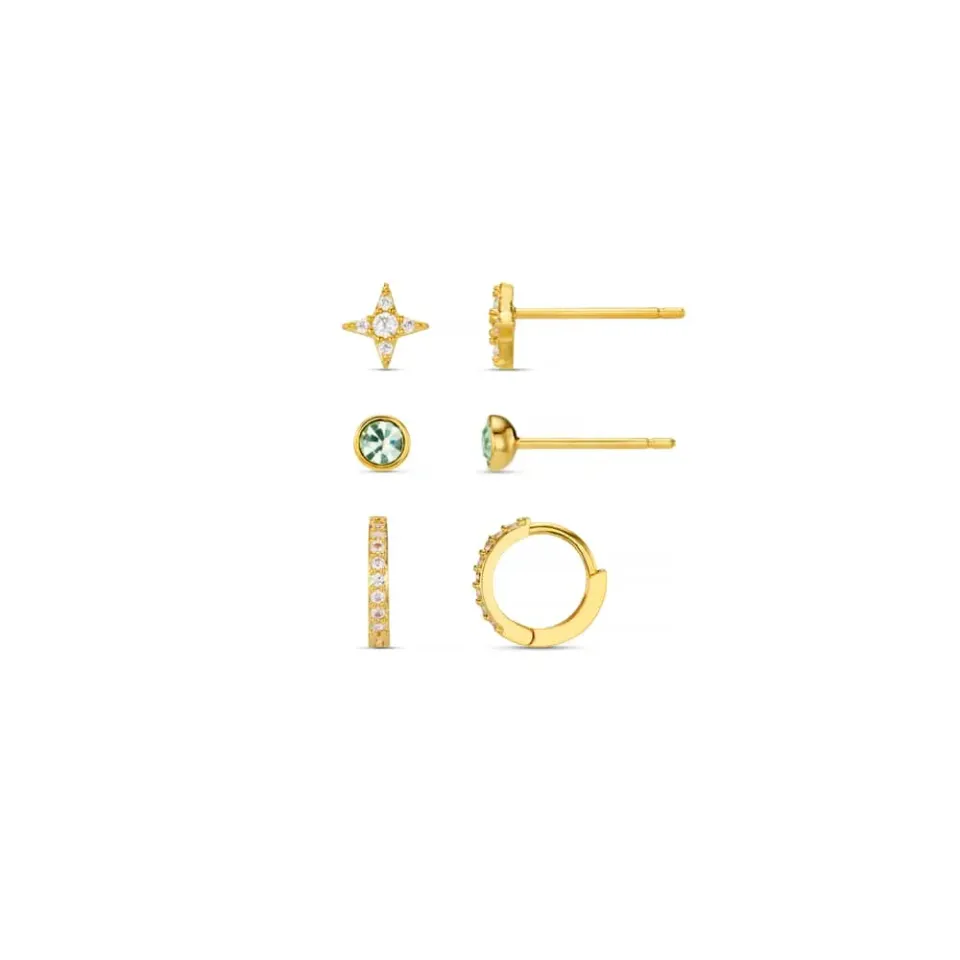 Orelia Mixed Pavé Stud Hoop øreringesæt guld 6 stk