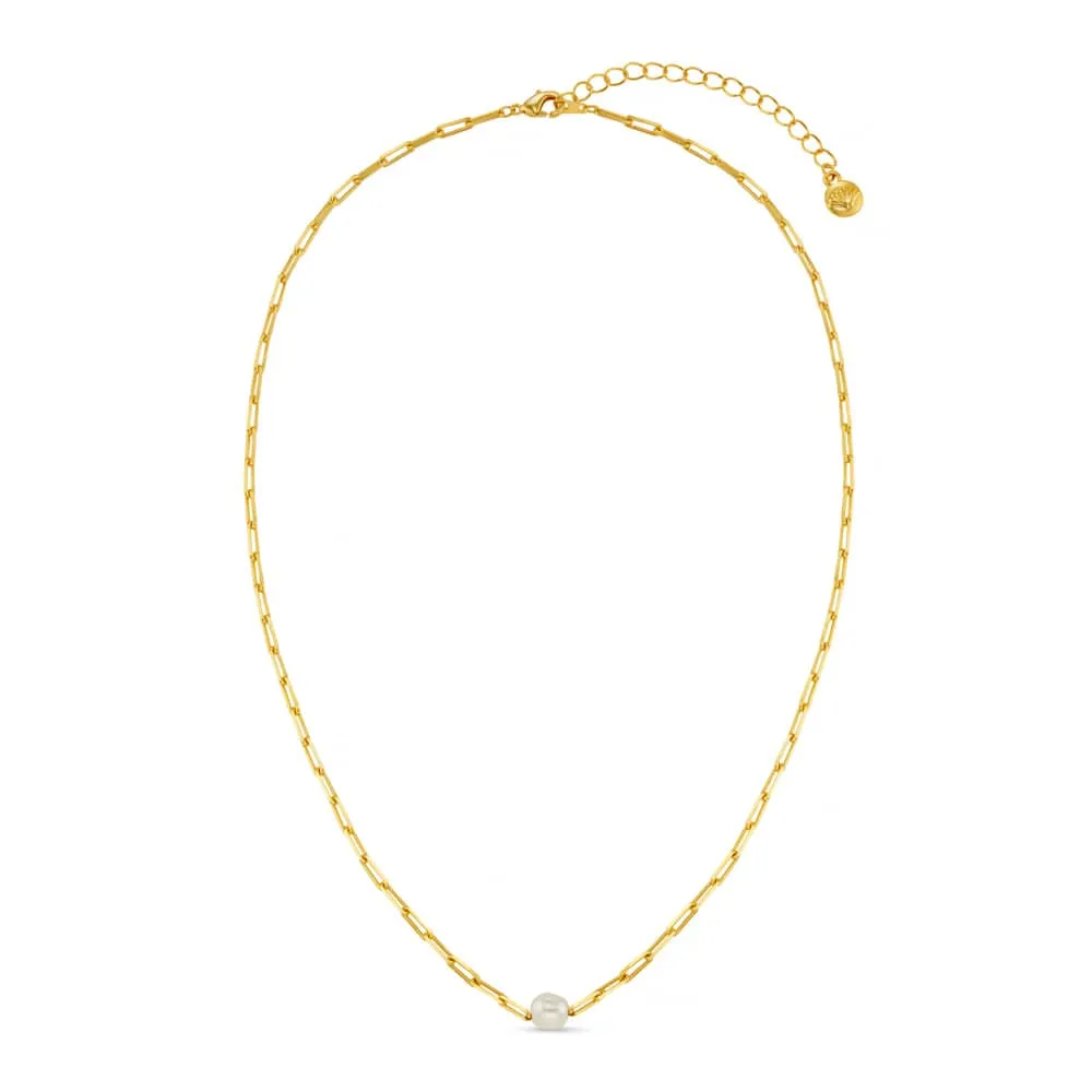 Orelia Stationed Pearl & Chain Link halskæde guld med perle