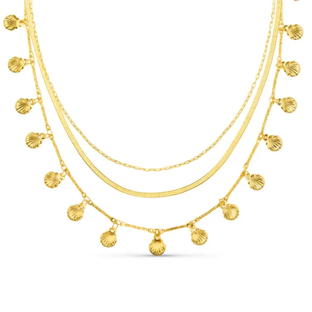 Orelia Shell Fringe 3-Row halskæde forgyldt
