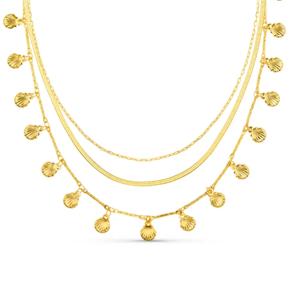 Orelia Shell Fringe 3-Row halskæde forgyldt