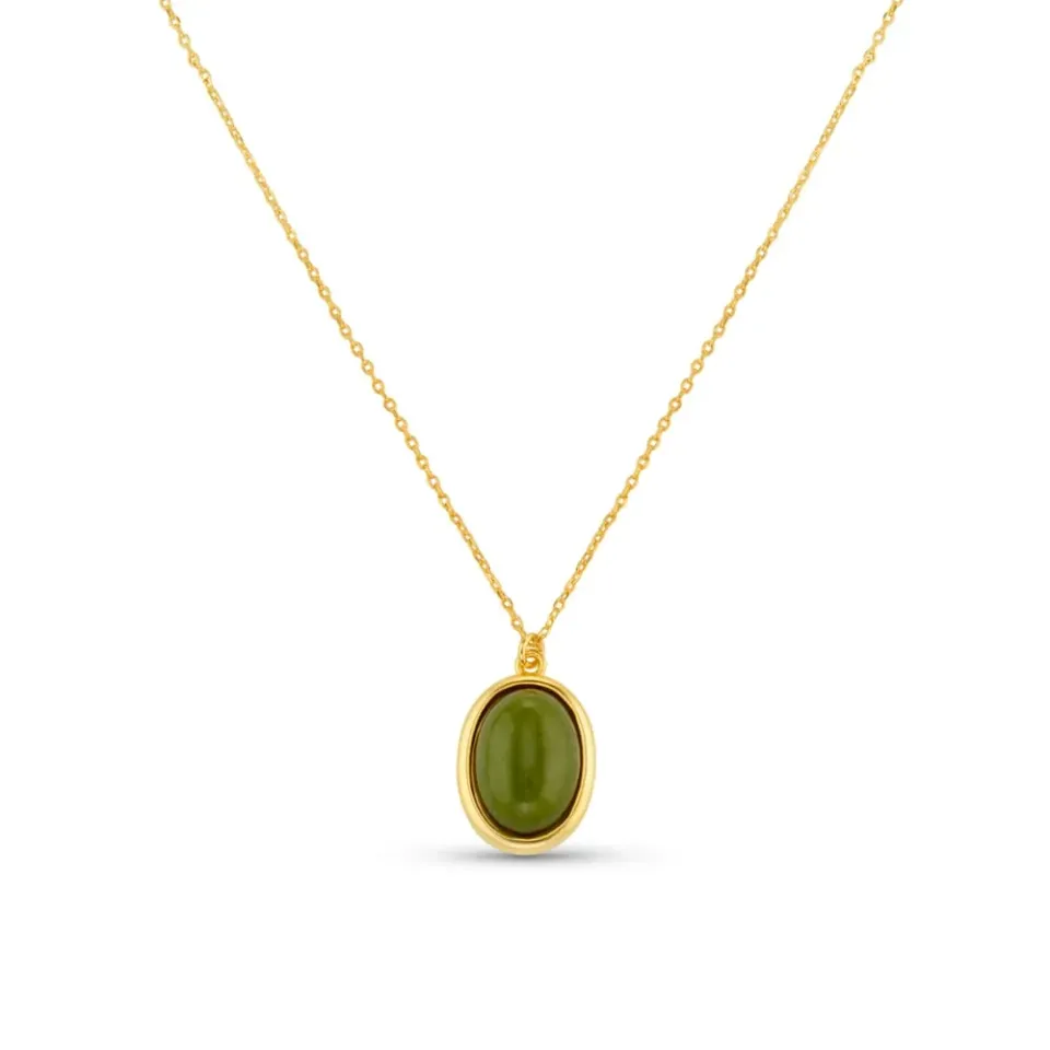 Orelia Green Jade halskæde guld med grøn jade