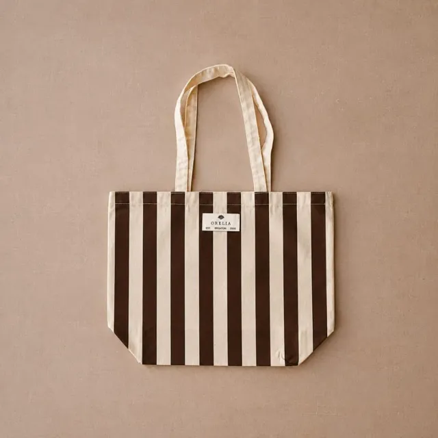Orelia Beach Tote strandtaske brown stripe bomuld