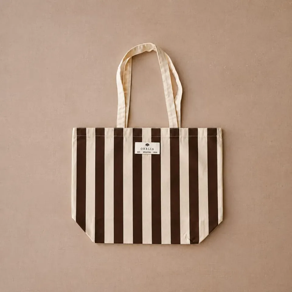 Orelia Beach Tote strandtaske brown stripe bomuld