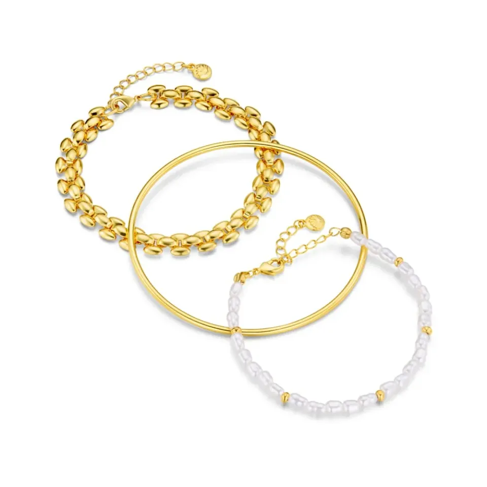Orelia Mixed Pearl Gold armbåndssæt guld 3 stk