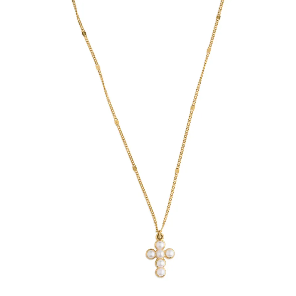 TIMI OF SWEDEN Essie halskæde kors perle guld 35+5 cm