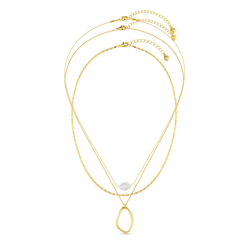 Orelia Organic Oval Pearl 3-rækket halskæde