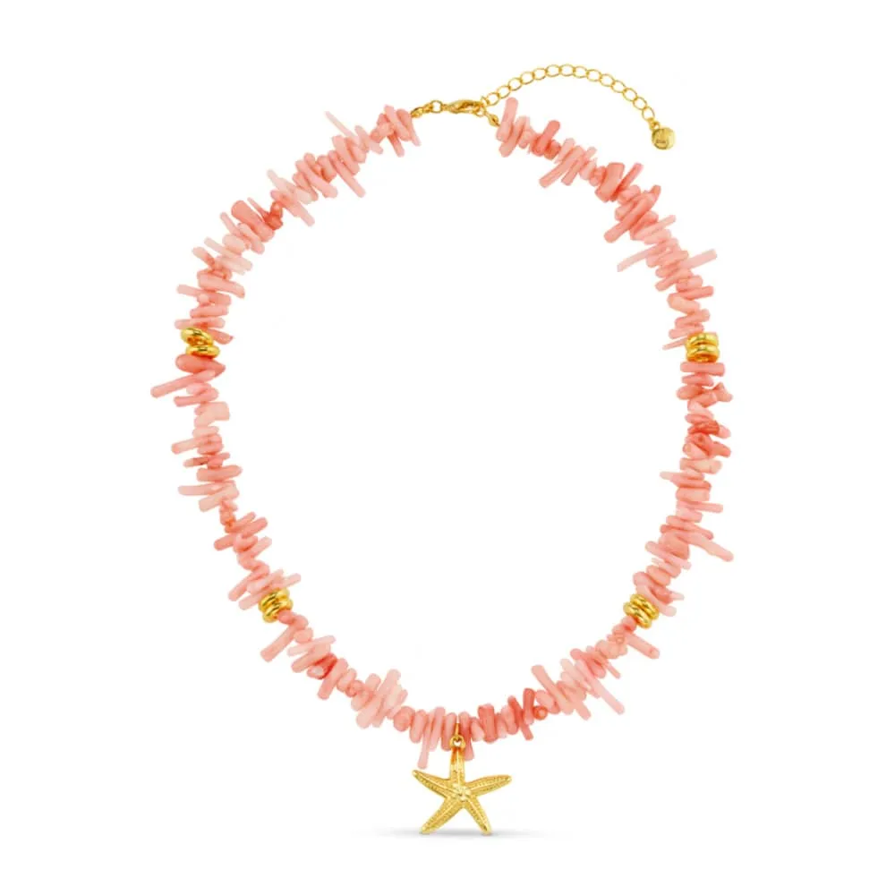 Orelia Pink Coral Chip Starfish halskæde guld pink