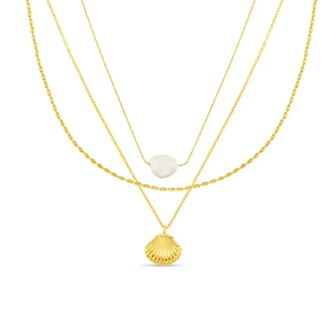 Orelia Pearl Shell 3-row halskæde guld perle