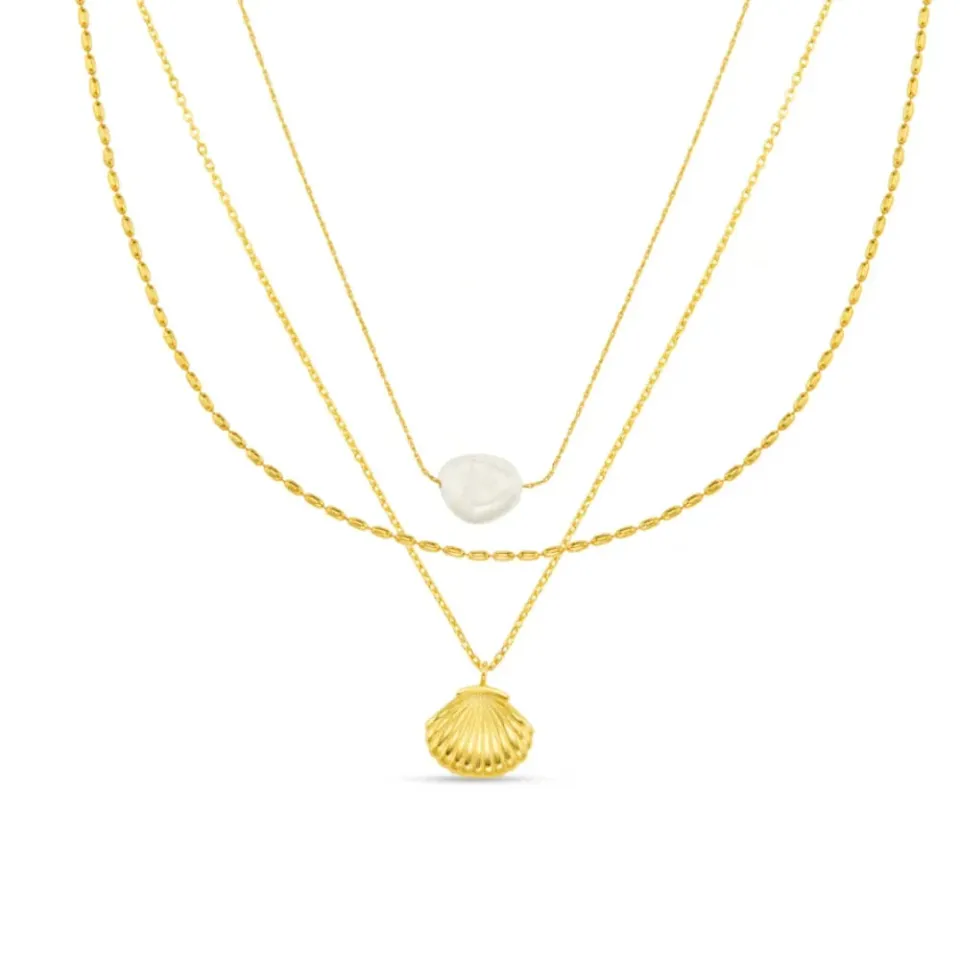 Orelia Pearl Shell 3-row halskæde guld perle