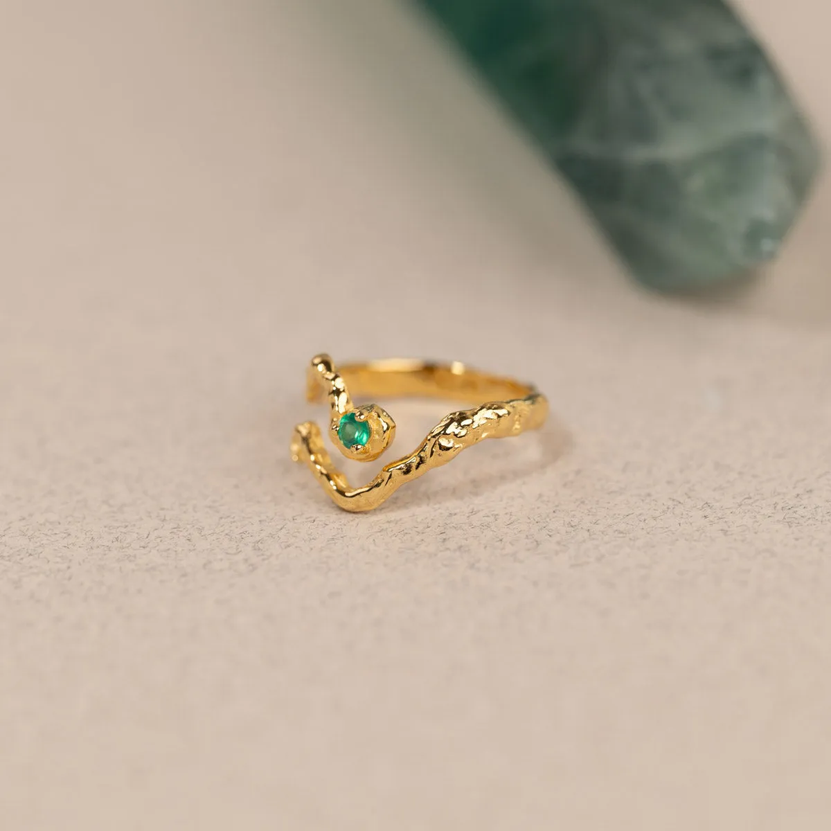 Sisi Copenhagen Emilia Green Agate ring forgyldt grøn