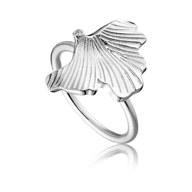 Bykjaergaard Divine ring i sølv med blad og zirkonia