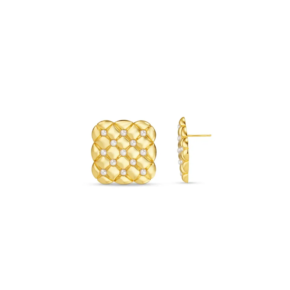 Orelia Quilted Pearl Square øreringe perle guld