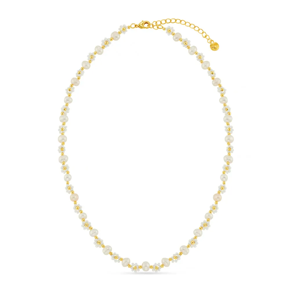 Orelia Floral Stationed Pearl halskæde guld perle