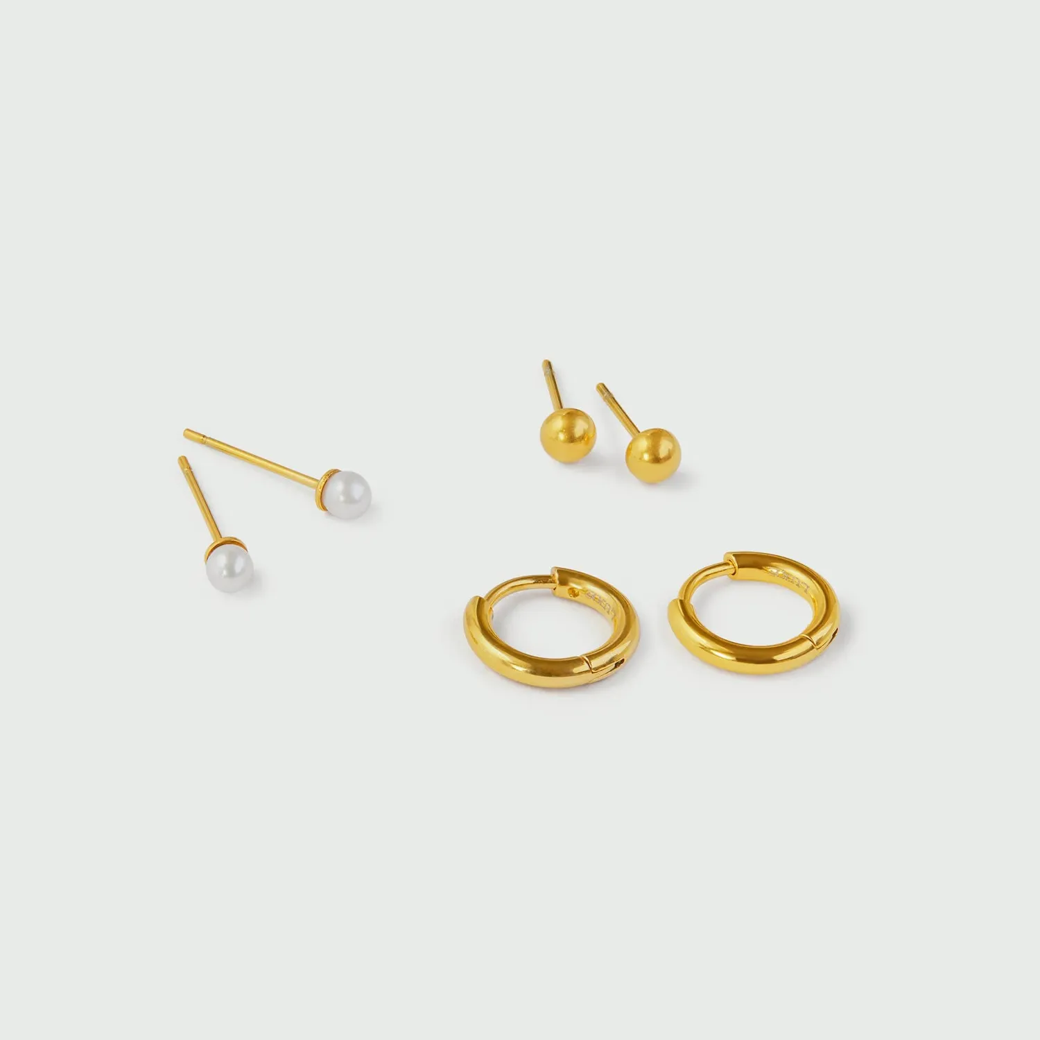 Orelia LUXE Pearl Stud Hoop øreringesæt guld 3-par vandfast