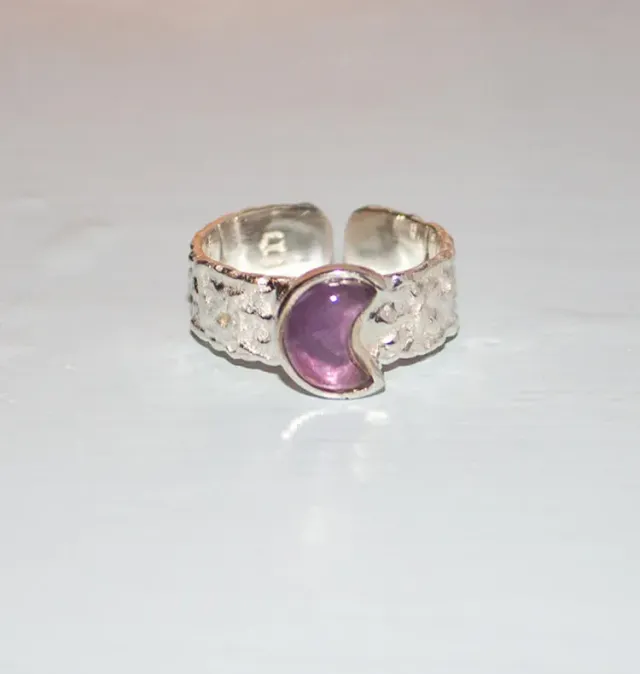 Wos Bedazzled Mini Luna ring sølv ametyst