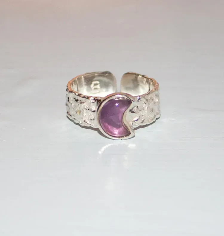 Wos Bedazzled Mini Luna ring sølv ametyst
