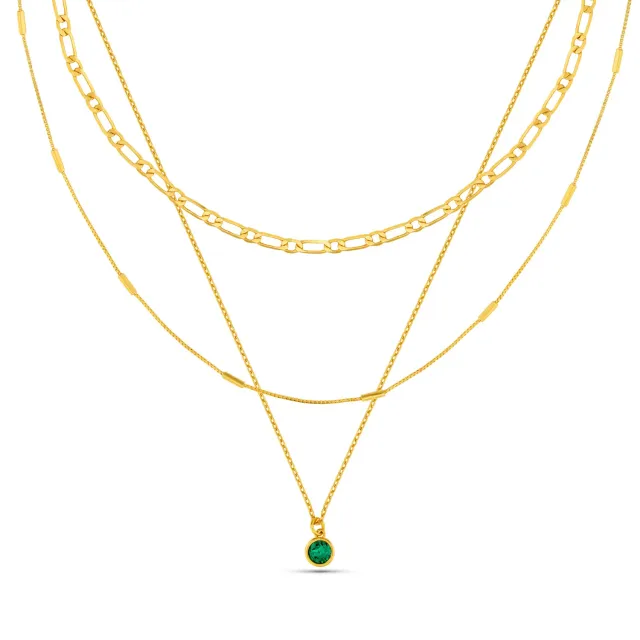 Orelia Emerald 3-Row halskæde guld grøn 3 stk