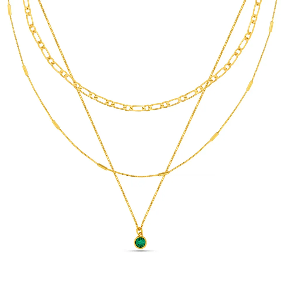 Orelia Emerald 3-Row halskæde guld grøn 3 stk