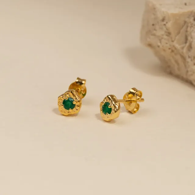Sisi Copenhagen Emilia Green Agate Golden ørestikker grøn agat forgyldt