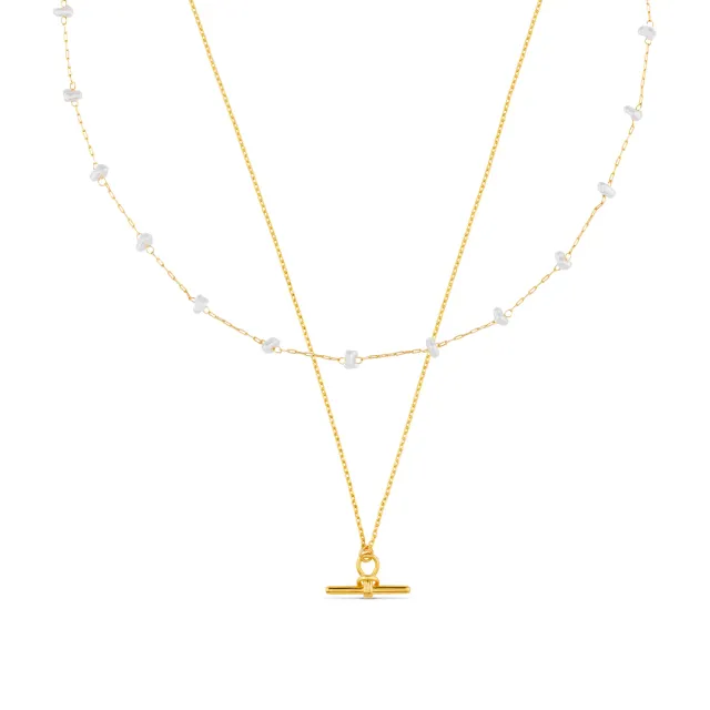 Orelia Dainty T-Bar & Pearl Layered Style Set halskæde guld