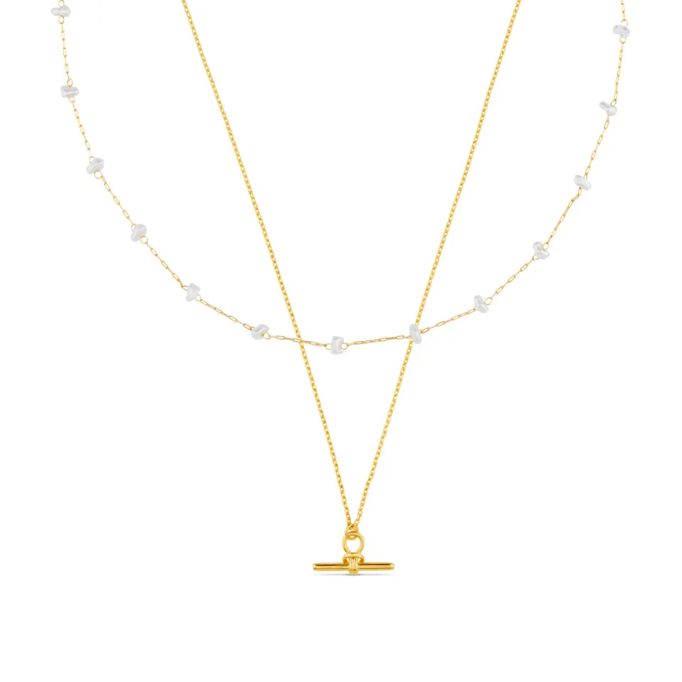 Orelia Dainty T-Bar & Pearl Layered Style Set halskæde guld