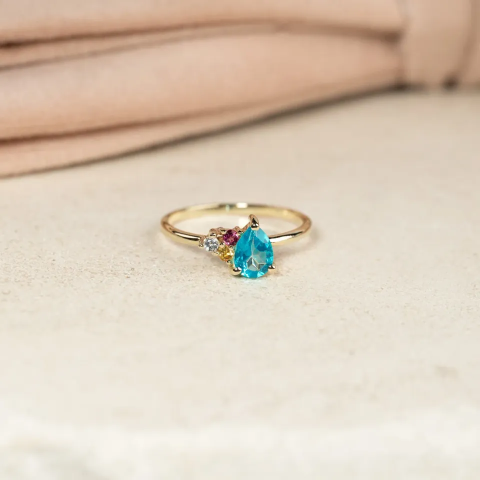 Sisi Copenhagen Gyda Paraiba ring guld topas str 50-62