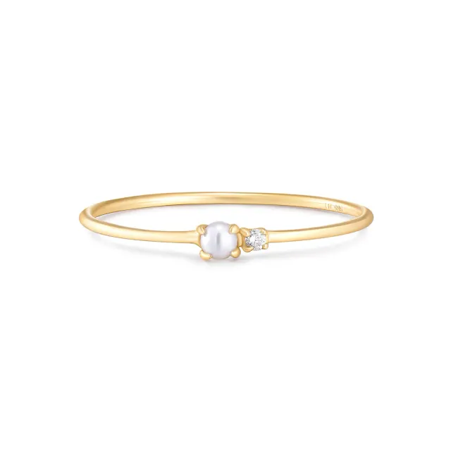 Bykjaergaard Fine ring 14 kt guld diamant perle str. 58