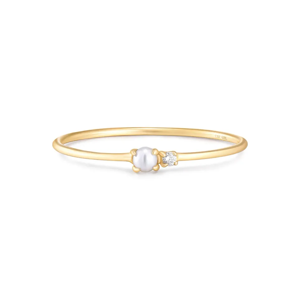 Bykjaergaard Fine ring 14 kt guld diamant perle str. 58